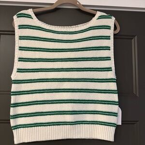 Song of Style Green and White Striped Sleeveless Sweater